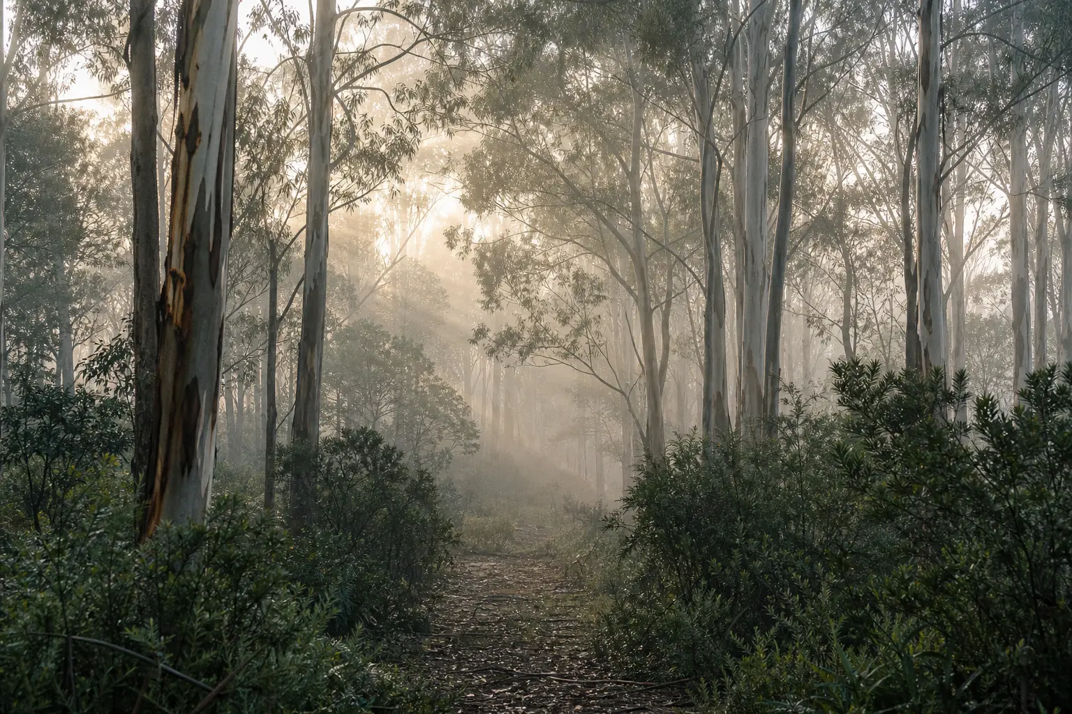 Light moving through a quiet forest